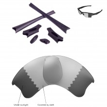 Walleva Transition Polarized Lenses + Black Rubber Kit(Earsocks+Nosepads) For Oakley Flak Jacket XLJ Sunglasses